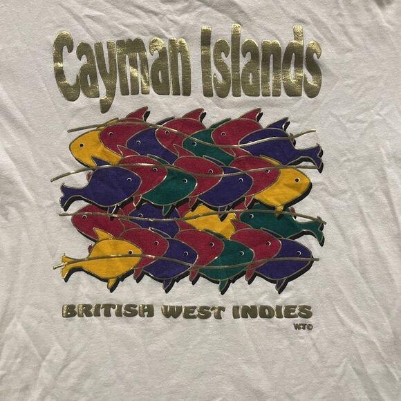 Vintage Cayman Islands Shirt Mens Large Art Fish Single Stitch 90s Oneita Power - Picture 2 of 9